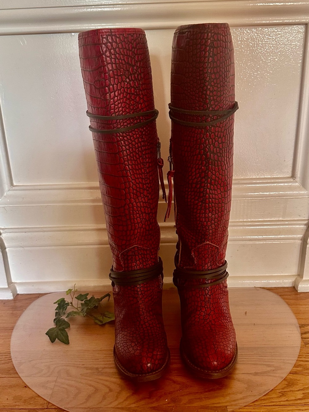 Freebird RED  Croc Coal tall lace up boots. Size 6